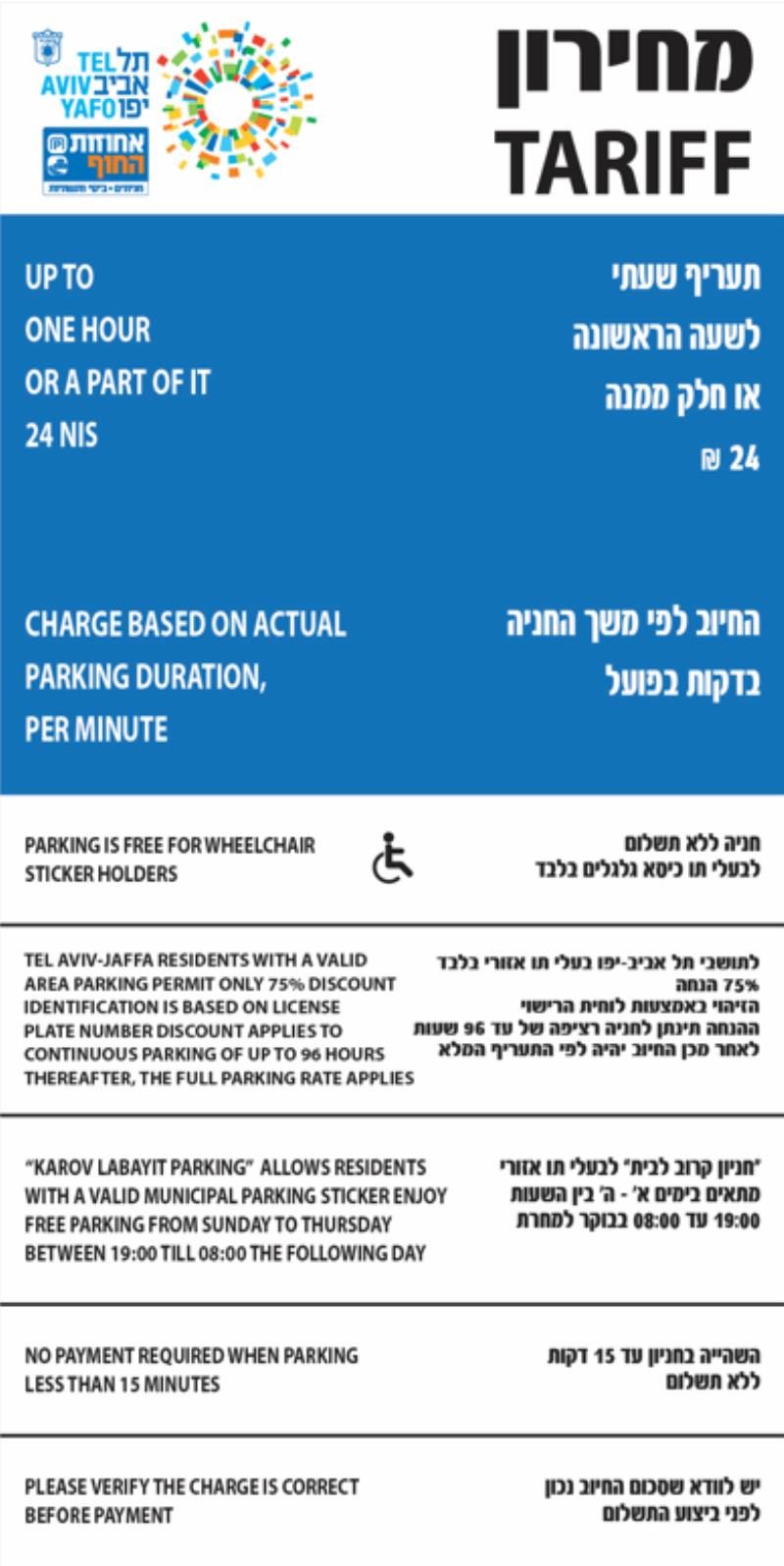 Tariff sign at Liber Parking