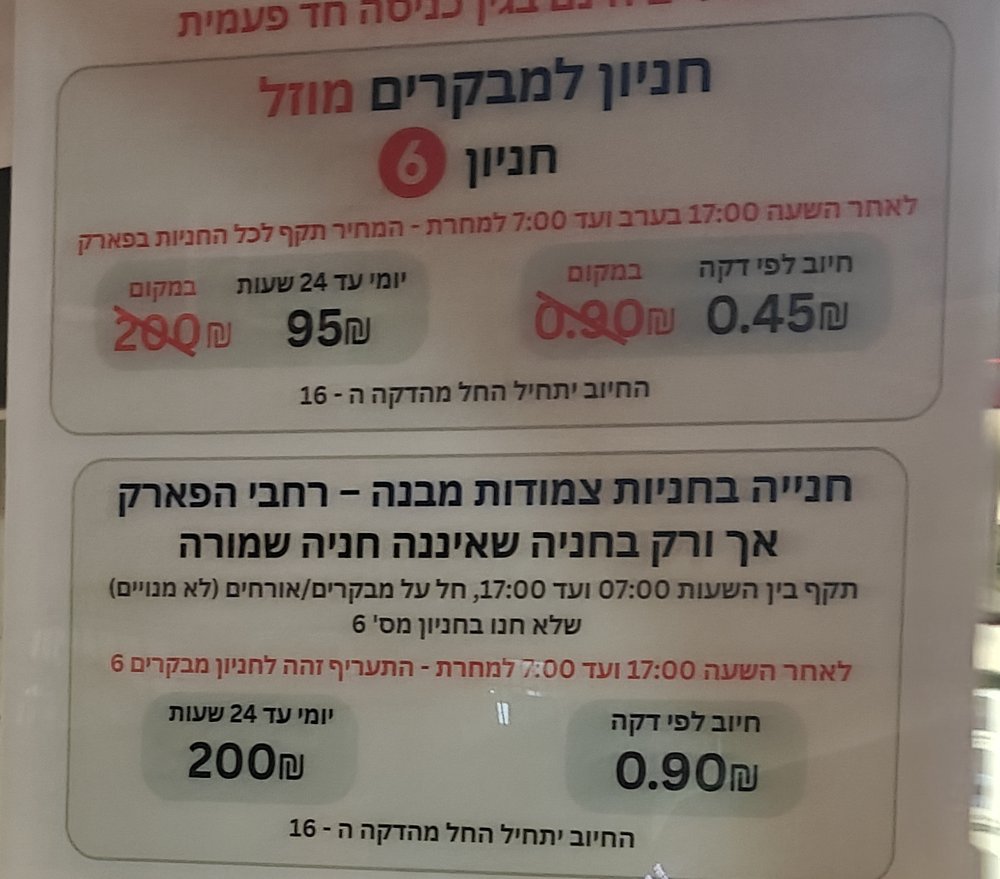 תעריפי החניה בפארק עתידים